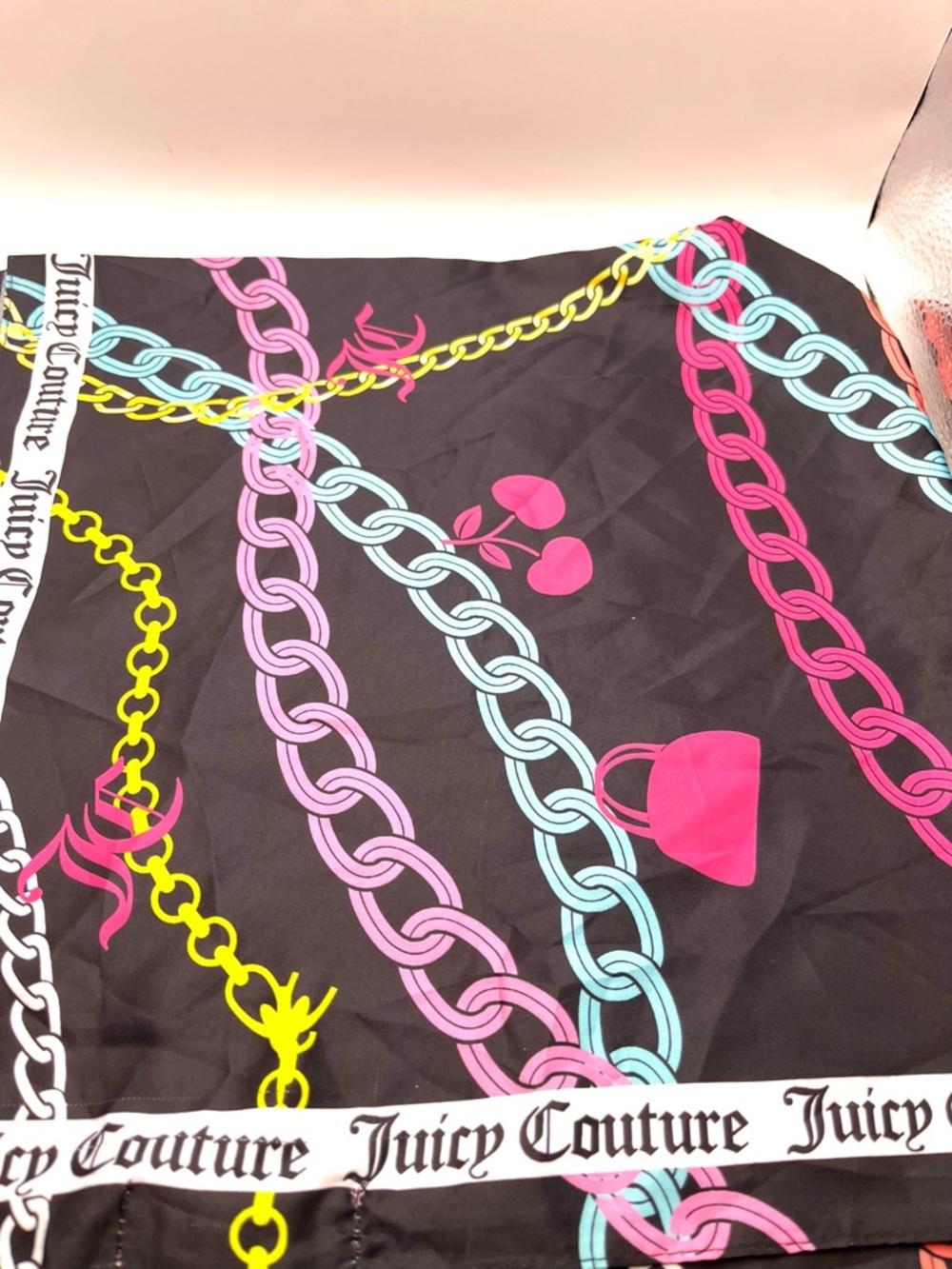 Juicy Couture Black Scarf with Neon Chain Print - Picture 7 of 15